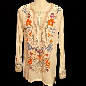 Johnny Was Tunic Length Embroidered Top